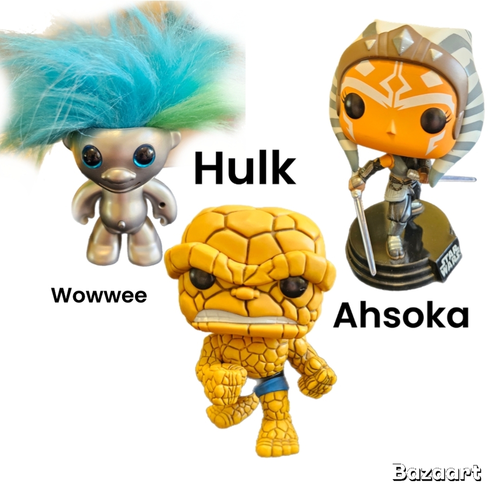 Wowwee Troll Doll / Star Wars Ahsoka BobbleHead / Marvel Hulk Bobble Head